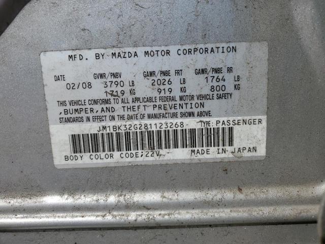 JM1BK32G281123268 - 2008 MAZDA 3 I SILVER photo 12