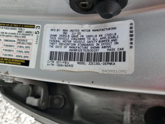 1NXBR32E76Z630197 - 2006 TOYOTA COROLLA CE SILVER photo 12