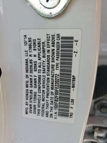 19XFB2F95FE220272 - 2015 HONDA CIVIC EXL თეთრი ფოტო 12