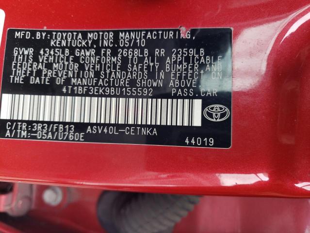 4T1BF3EK9BU155592 - 2011 TOYOTA CAMRY BASE RED photo 13