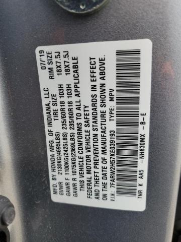 7FARW2H57KE039193 - 2019 HONDA CR-V EX SILVER photo 12