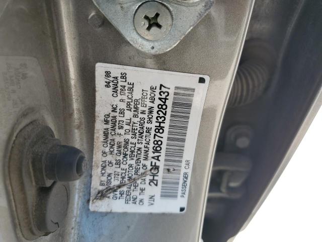 2HGFA16878H328437 - 2008 HONDA CIVIC EX GRAY photo 12