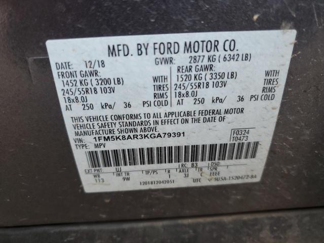 1FM5K8AR3KGA79391 - 2019 FORD EXPLORER POLICE INTERCEPTOR رمادي صورة 13