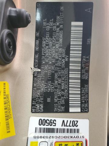 5TDYK3DC2CS253955 - 2012 TOYOTA SIENNA XLE GOLD photo 13