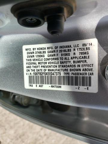 19XFB2F5XEE047375 - 2014 HONDA CIVIC LX GRAY photo 12