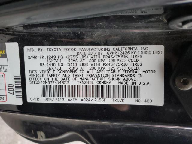 5TEUX42N57Z414852 - 2007 TOYOTA TACOMA ACCESS CAB BLACK photo 12