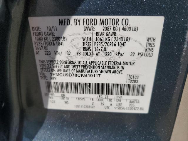 1FMCU9D78CKB10117 - 2012 FORD ESCAPE XLT BLUE photo 12