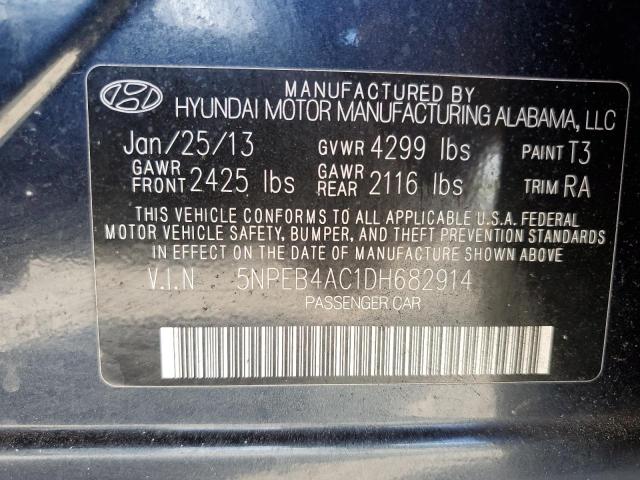 5NPEB4AC1DH682914 - 2013 HYUNDAI SONATA GLS BLUE photo 12