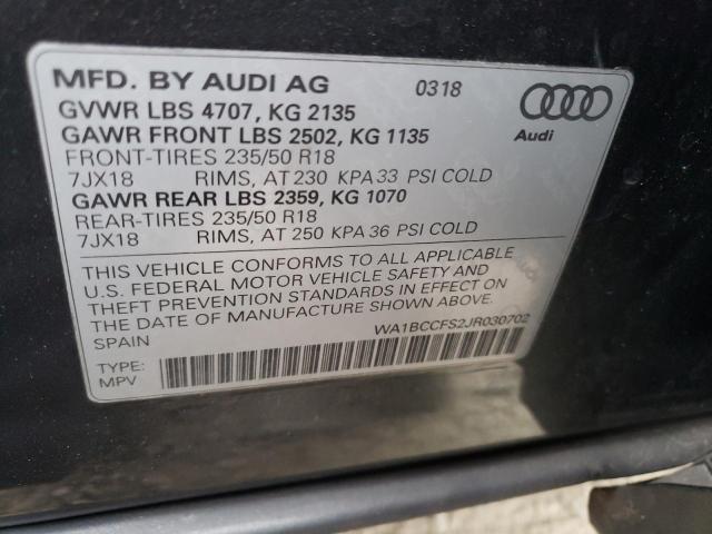 WA1BCCFS2JR030702 - 2018 AUDI Q3 PREMIUM GRAY photo 13