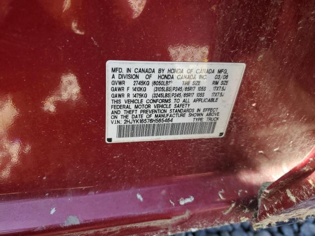 2HJYK16576H565464 - 2006 HONDA RIDGELINE RTL RED photo 12