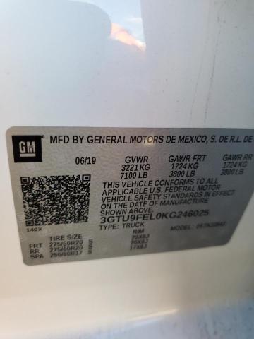 3GTU9FEL0KG246025 - 2019 GMC SIERRA K1500 DENALI WHITE photo 12