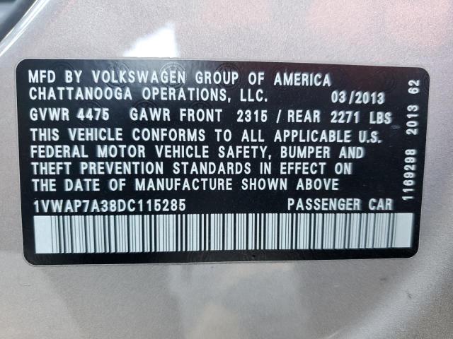 1VWAP7A38DC115285 - 2013 VOLKSWAGEN PASSAT S SILVER photo 12