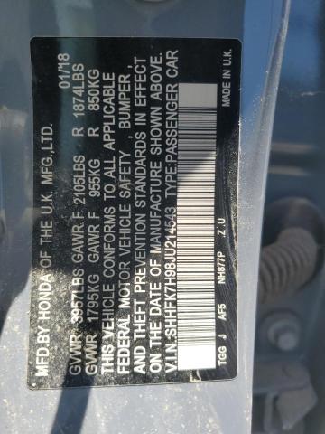 SHHFK7H98JU214543 - 2018 HONDA CIVIC SPORT TOURING TEAL photo 12