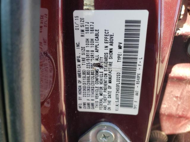 5J6TF2H55FL002531 - 2015 HONDA CROSSTOUR EXL ბურგუნდია ფოტო 12