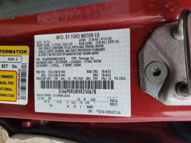 3FA6P0RU8HR250678 - 2017 FORD FUSION TITANIUM HEV RED photo 12