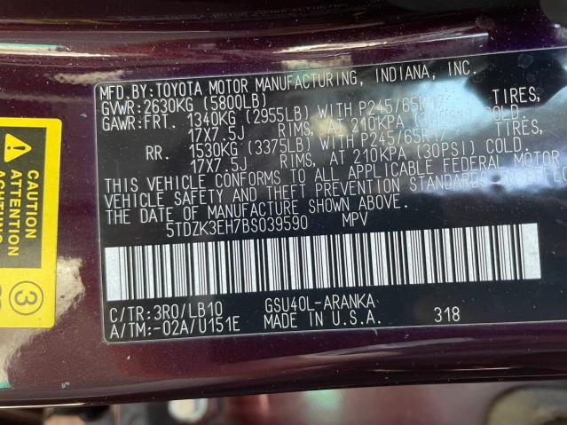 5TDZK3EH7BS039590 - 2011 TOYOTA HIGHLANDER BASE Marron photo 10