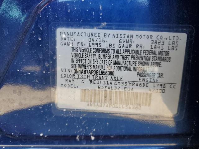 3N1AB7AP0GL656380 - 2016 NISSAN SENTRA S BLUE photo 12