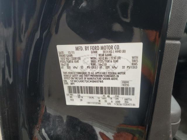 1FMCU0E72CKB65785 - 2012 FORD ESCAPE LIMITED BLACK photo 12