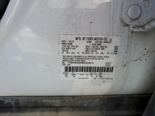 1FM5K8AW5MNA20072 - 2021 FORD EXPLORER POLICE INTERCEPTOR 白色 照片 14