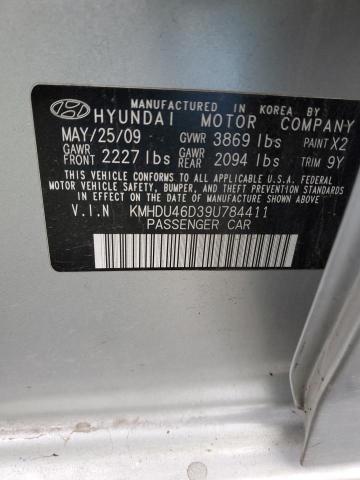 KMHDU46D39U784411 - 2009 HYUNDAI ELANTRA GLS SILVER photo 12