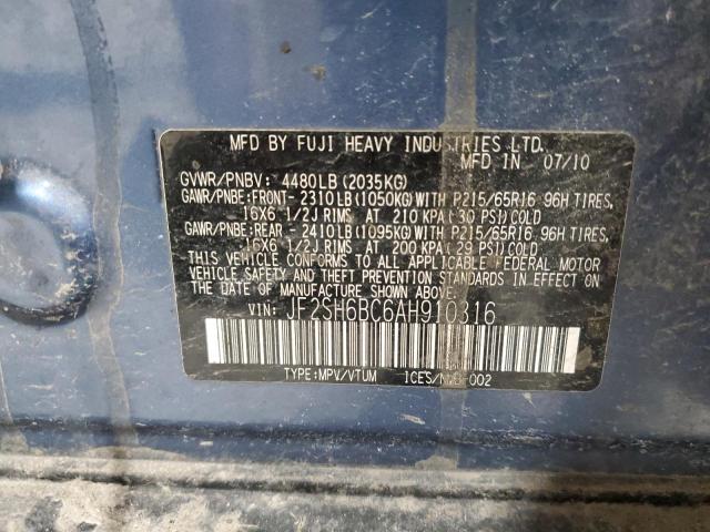 JF2SH6BC6AH910316 - 2010 SUBARU FORESTER XS Niebieski zdjęcie 13