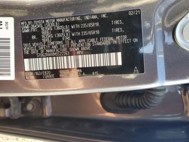 5TDGZRAHXMS522263 - 2021 TOYOTA HIGHLANDER XLE 灰色 照片 13