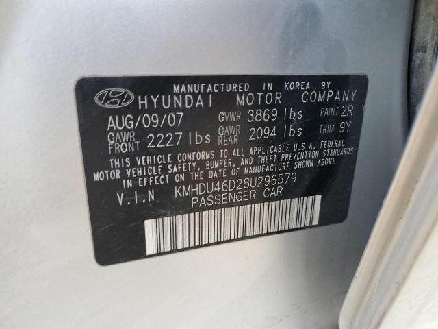 KMHDU46D28U296579 - 2008 HYUNDAI ELANTRA GLS SILVER photo 12