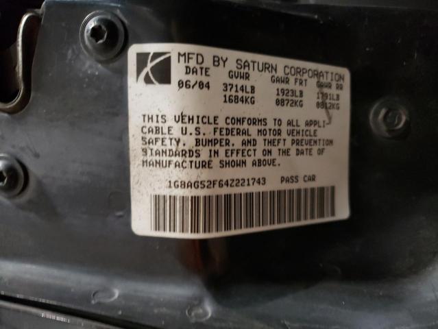 1G8AG52F64Z221743 - 2004 SATURN ION LEVEL 1 BLACK photo 12