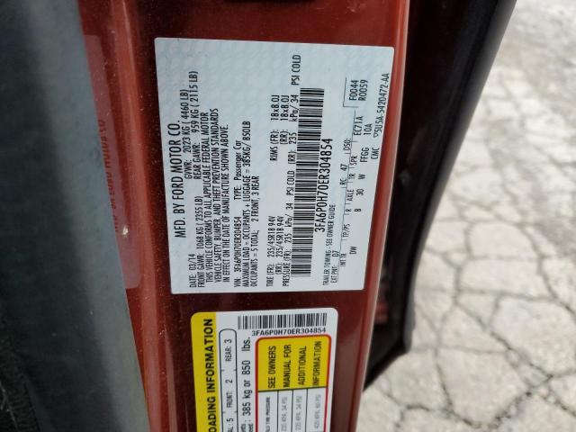 3FA6P0H70ER304854 - 2014 FORD FUSION SE BURGUNDY photo 12