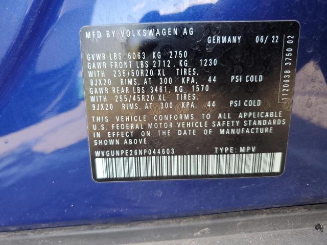 WVGUNPE26NP044603 - 2022 VOLKSWAGEN ID.4 PRO S ლურჯი ფოტო 12