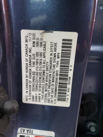 2HKRM4H35DH616870 - 2013 HONDA CR-V LX BLUE photo 12