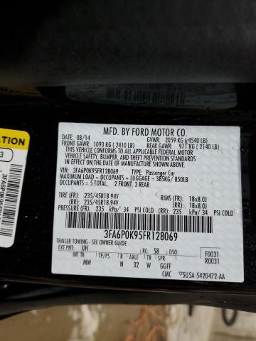 3FA6P0K95FR128069 - 2015 FORD FUSION TITANIUM BLACK photo 12