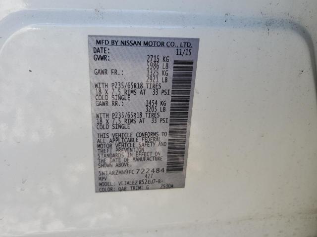 5N1AR2MN9FC722484 - 2015 NISSAN PATHFINDER S WHITE photo 13