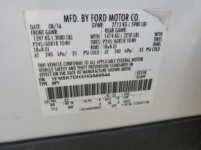 1FM5K7DHXHGA66644 - 2017 FORD EXPLORER XLT WHITE photo 14