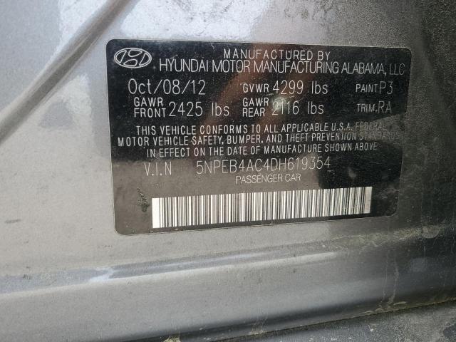 5NPEB4AC4DH619354 - 2013 HYUNDAI SONATA GLS GRAY photo 12