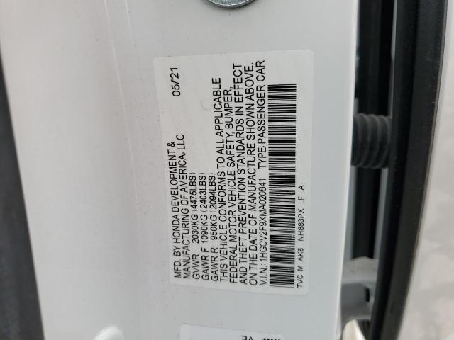 1HGCV2F9XMA020841 - 2021 HONDA ACCORD TOURING WHITE photo 12