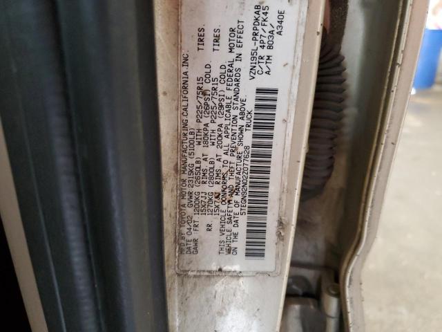 5TEGN92N02Z077628 - 2002 TOYOTA TACOMA DOUBLE CAB PRERUNNER GOLD photo 12