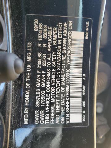 SHHFK7H39MU203910 - 2021 HONDA CIVIC LX BLACK photo 12