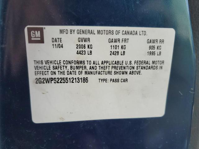 2G2WP522551213186 - 2005 PONTIAC GRAND PRIX 蓝色 照片 12