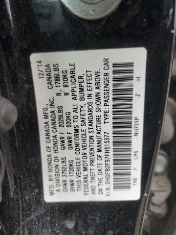 2HGFB2F97FH515377 - 2015 HONDA CIVIC EXL BLACK photo 12