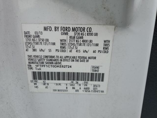 1FTPF1CT0DKE62724 - 2013 FORD F150 WHITE photo 12