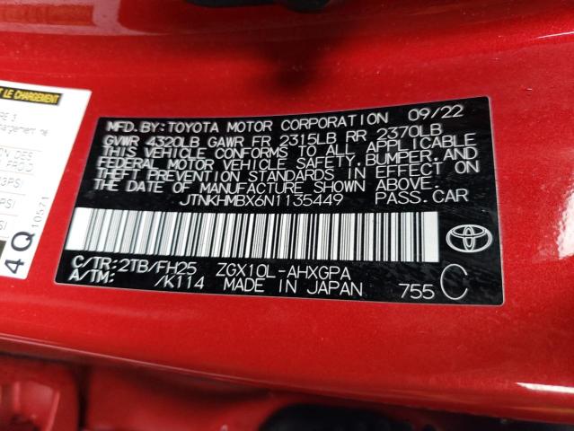 JTNKHMBX6N1135449 - 2022 TOYOTA C-HR XLE RED photo 12