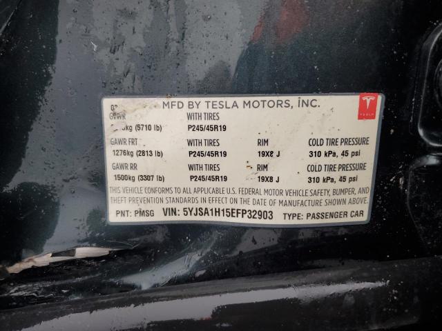 5YJSA1H15EFP32903 - 2014 TESLA MODEL S შავი ფოტო 12