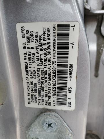 1HGES163X5L028175 - 2005 HONDA CIVIC DX VP Gümüş foto 12