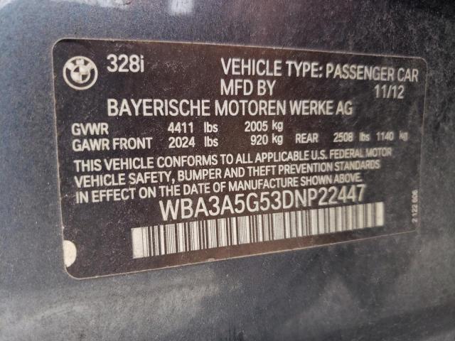 WBA3A5G53DNP22447 - 2013 BMW 328 I GRAY photo 12