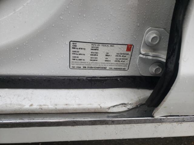 5YJSA1E24HF232362 - 2017 TESLA MODEL S თეთრი ფოტო 12