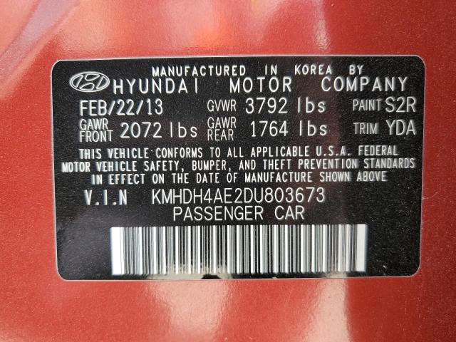 KMHDH4AE2DU803673 - 2013 HYUNDAI ELANTRA GLS RED photo 12