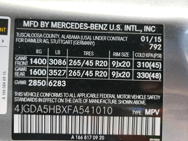 4JGDA5HBXFA541010 - 2015 MERCEDES-BENZ ML 350 4MATIC GRAY photo 14