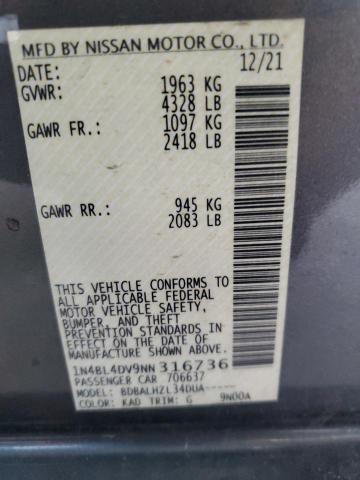 1N4BL4DV9NN316736 - 2022 NISSAN ALTIMA SV GRAY photo 12