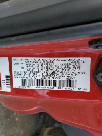 5TEUU4EN0AZ736178 - 2010 TOYOTA TACOMA ACCESS CAB წითელი ფოტო 12